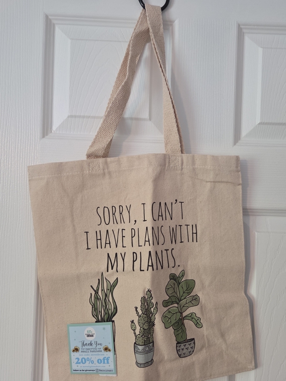 Canvas Tote Bag - "Sorry, I Can't I Have Plans With My Plants" - Natural